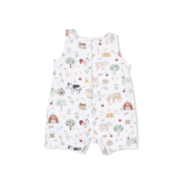 Sleeveless Shortie Romper - Cute Farm Animals