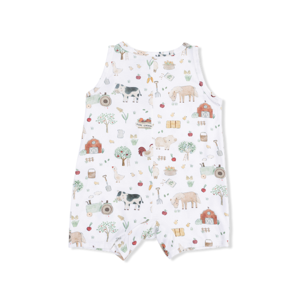 Sleeveless Shortie Romper - Cute Farm Animals