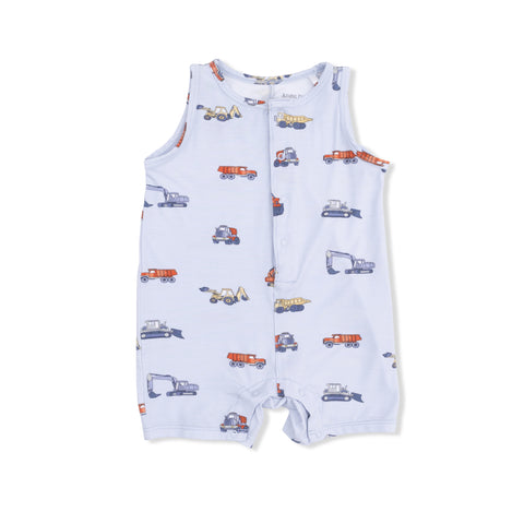 Sleeveless Shortie Romper - Construction Vehicles