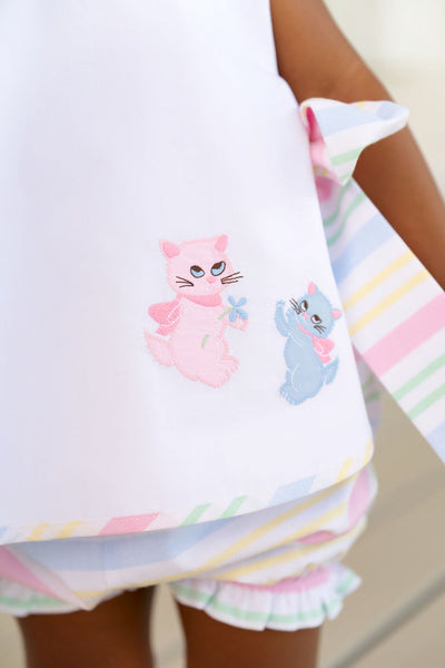 Talbott Tie Side -  White & San Antonio Stripe with Cat Applique