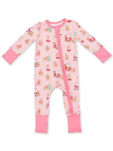 Convertible Romper - Vintage Reindeer & Santa Pink