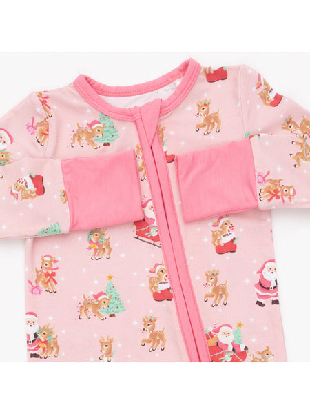 Convertible Romper - Vintage Reindeer & Santa Pink