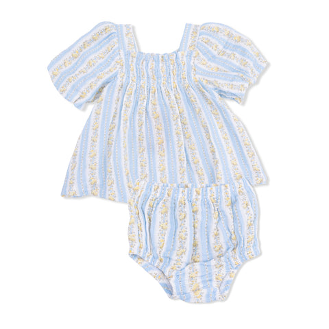 Puff Sleeve Baby Doll Dress and Bloomer - Odalys Floral Stripe
