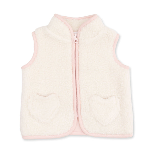 Sherpa Zip Vest with Heart Pockets - Pink