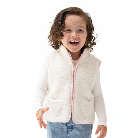 Sherpa Zip Vest with Heart Pockets - Pink