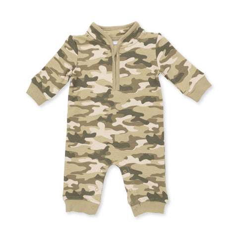 Zip Neck Romper - Camo French Terry
