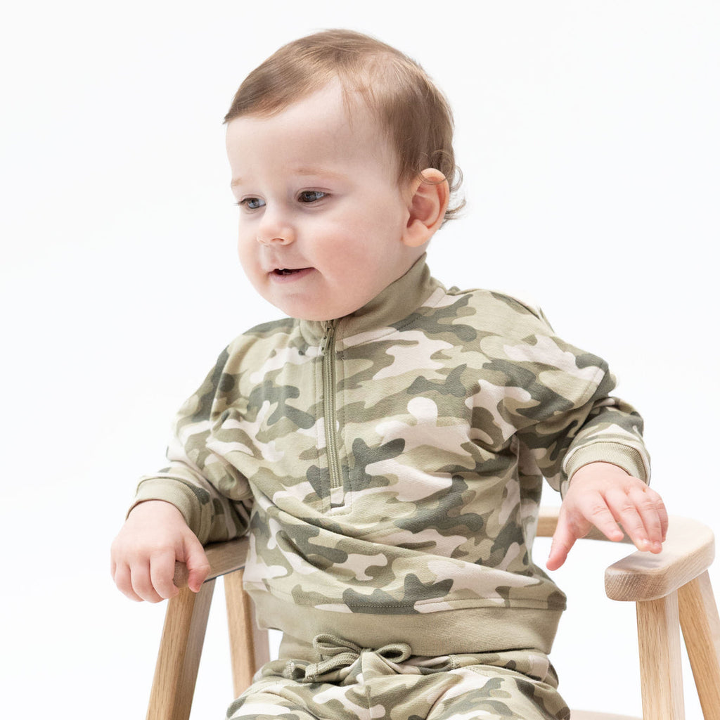 Half Zip Sweatshirt and Jogger Set - Camo French Terry
