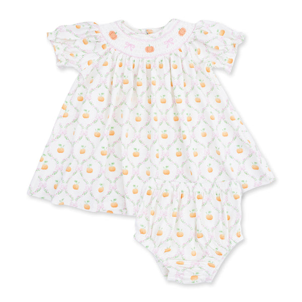 Jane Puff Sleeve Bishop Dress & Bloomer - Pretty Pumpkin Trellis