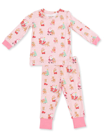 L/S Loungewear Set - Vintage Reindeer & Santa Pink