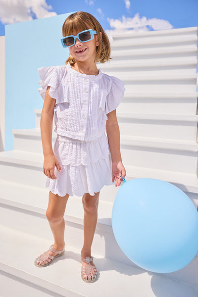 Two Tiered Skort - White Seersucker