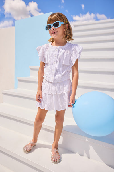Two Tiered Skort - White Seersucker