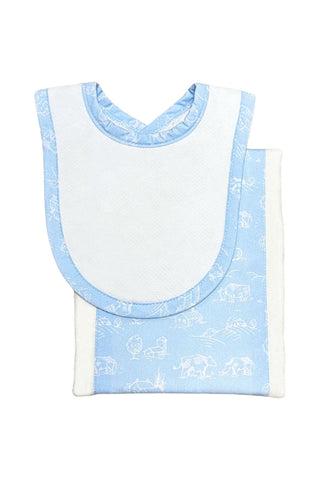 Cow Print Drooler Bib & Burp Set, blue