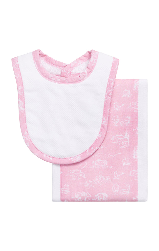 Cow Print Drooler Bib & Burp Set, pink