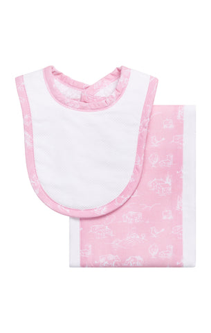 Cow Print Drooler Bib & Burp Set, pink