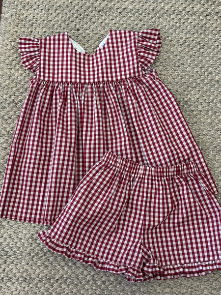 Maroon Gingham Bloomer/Short Set