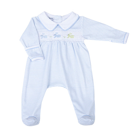 Hoppity Hop Classics Smocked Footie, blue