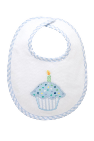 Cupcake Applique Basic Bib, blue