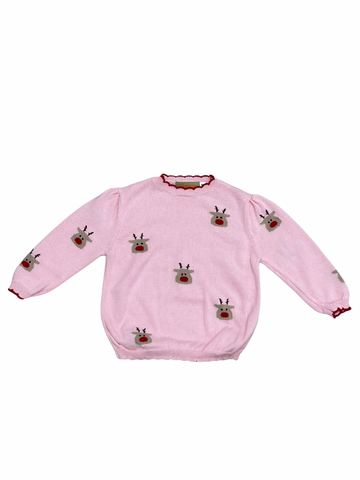 Pink Rudolph Crew Sweater