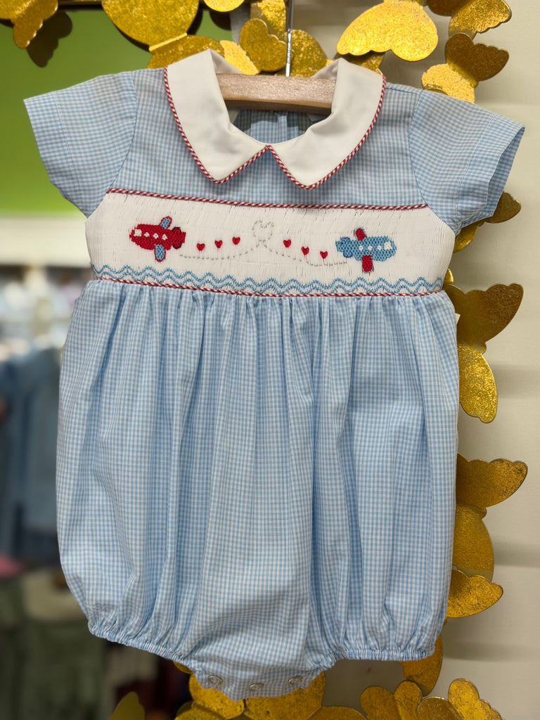Valentine's Airplane Boy Smocked Bubble