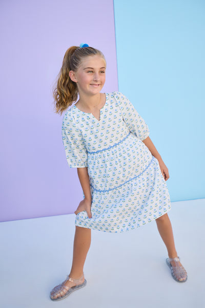 Madaket Dress - Blue Tulip Block Print