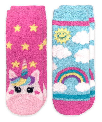 Unicorn and Rainbow Fuzzy Non-Skid Slipper Sock Set