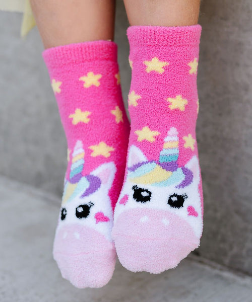 Unicorn and Rainbow Fuzzy Non-Skid Slipper Sock Set