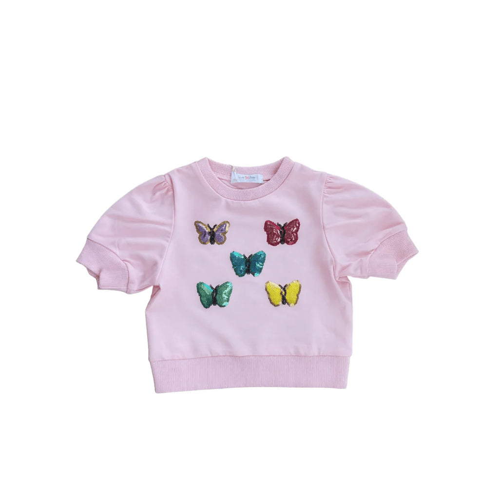 Butterfly Pink Sequin Puff Sleeve Top