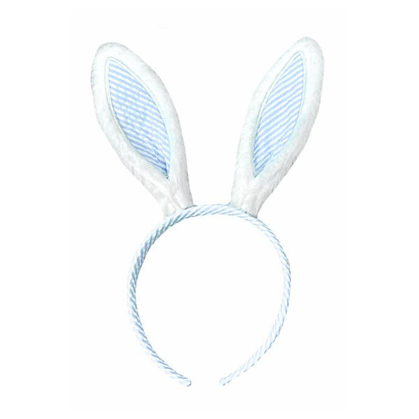 Seersucker Bunny Ears Headband - blue