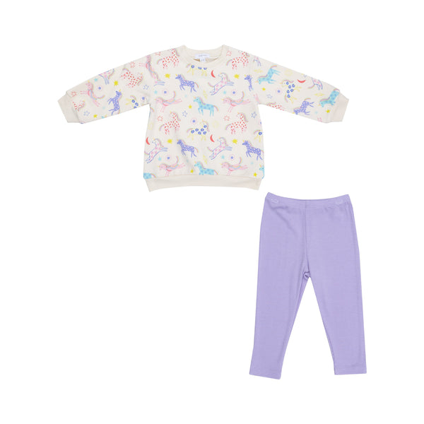 Puffy L/S Oversized Sweatshirt + Legging - Fun Unicorns