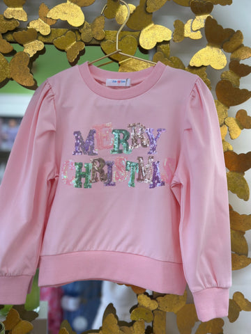 'Merry Christmas' Pastel Puff LS Shirt