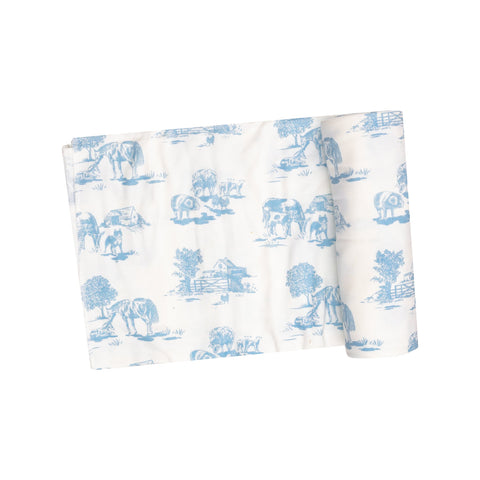 Swaddle Blanket - Farm Toile Blue