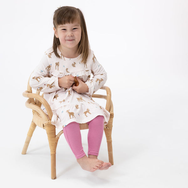 Smocked Ruffle Tiered Dress And Legging Set - Soft Deer