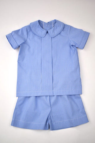 Pleated Top and Short Set, blue check