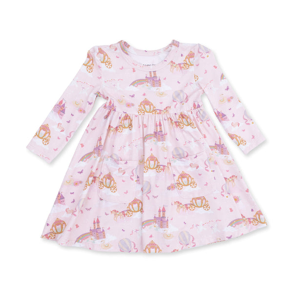 Twirly Long Sleeve Dress w/ Bike Short - Princess Unicorns & Castle