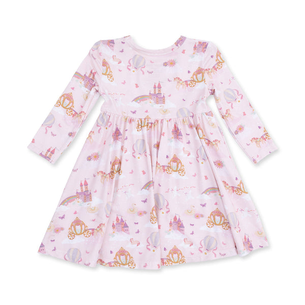 Twirly Long Sleeve Dress w/ Bike Short - Princess Unicorns & Castle