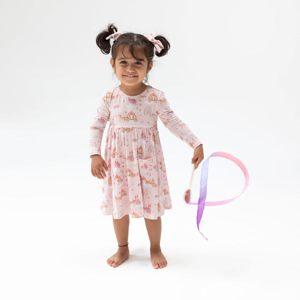 Twirly Long Sleeve Dress w/ Bike Short - Princess Unicorns & Castle