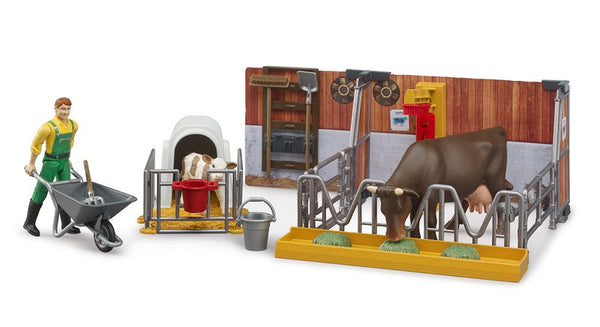 bworld Cow and Calf Stable with Farmer
