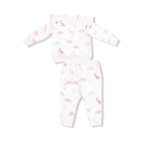 Ruffle Sweatshirt and Jogger Pant - Soft Dinos Purple