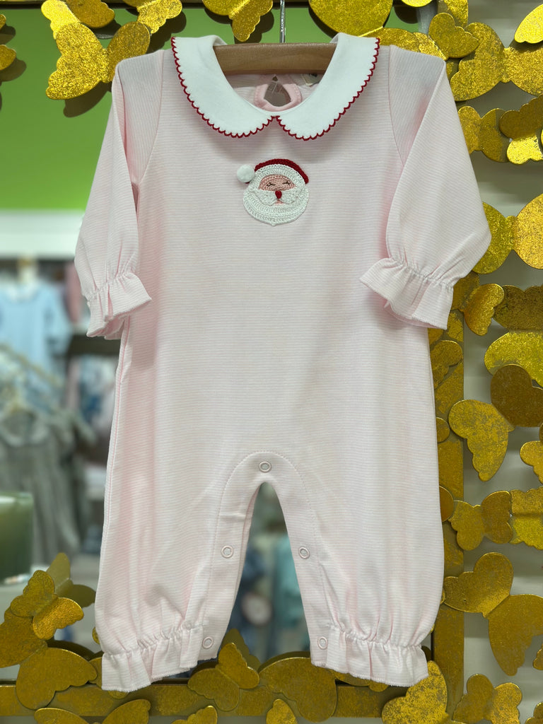 L/S Girl Mini Striped Peter Pan Santa Romper