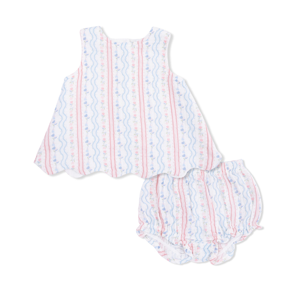 Scallop Back Top with Bloomer - Tulip Stripe