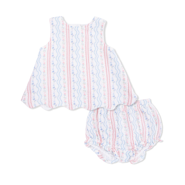 Scallop Back Top with Bloomer - Tulip Stripe