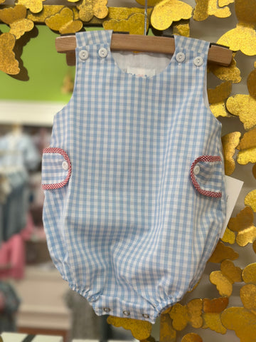 Powder Blue Gingham Boy Bubble with Tabs