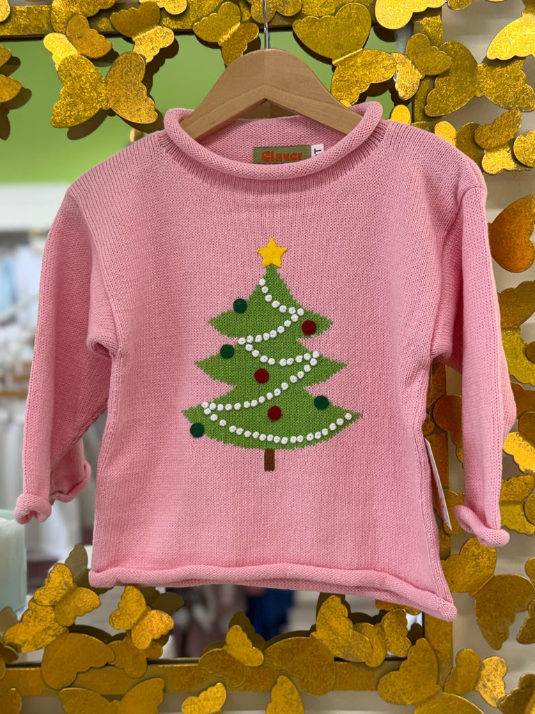 Christmas Tree with Lights Pink Roll Neck Sweater