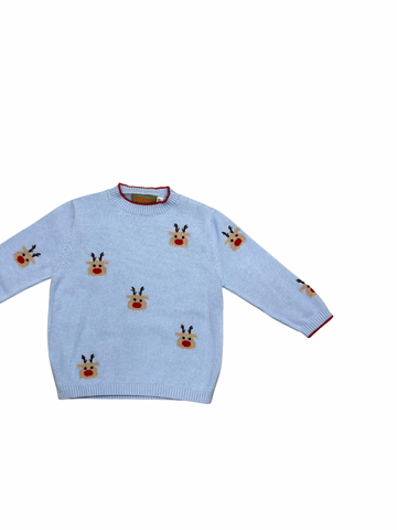 Blue Rudolph Crew Sweater