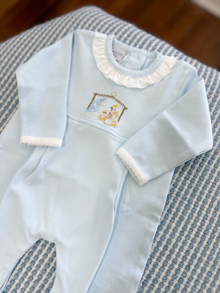 Blue Nativity Ruffle Coverall