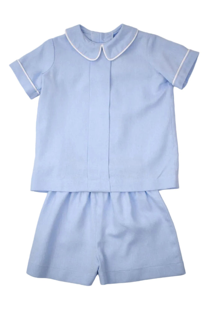 Blue Linen Shorts Set