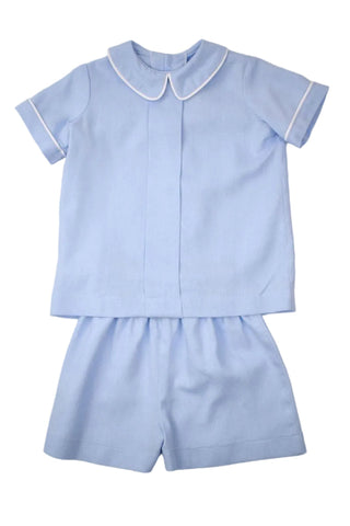 Blue Linen Shorts Set
