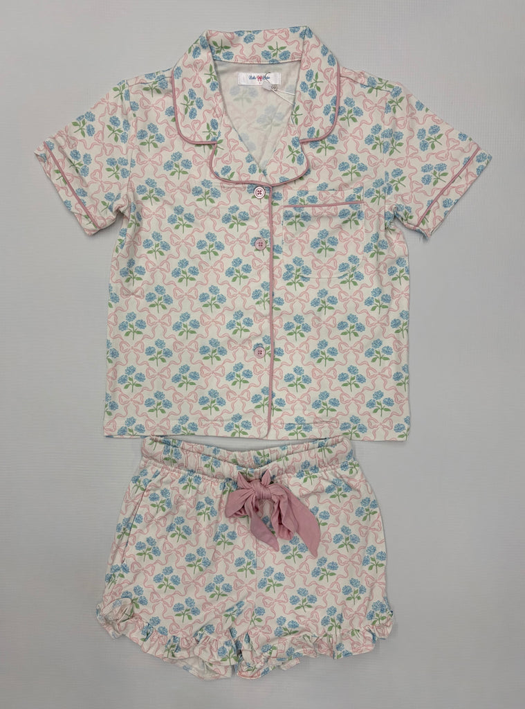 Floral Bow Viscose SS Button Down Pajamas