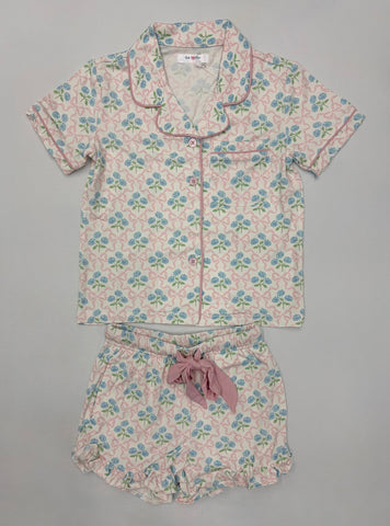 Floral Bow Viscose SS Button Down Pajamas