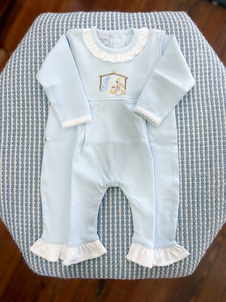 Blue Nativity Ruffle Coverall
